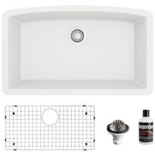 Quartz QU 32" Undermount Single Basin Quartz Composite Kitchen Sink with Basin Rack and Basket Strainer