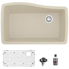 Quartz QU 33-1/2" Undermount Single Basin Quartz Composite Kitchen Sink with Basin Rack and Basket Strainer