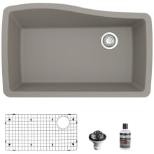 Quartz QU 33-1/2" Undermount Single Basin Quartz Composite Kitchen Sink with Basin Rack and Basket Strainer