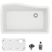 Quartz QU 33-1/2" Undermount Single Basin Quartz Composite Kitchen Sink with Basin Rack and Basket Strainer