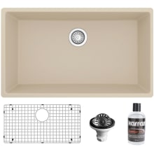 Quartz QU 32-1/4" Undermount Single Basin Quartz Composite Kitchen Sink with Basin Rack and Basket Strainer