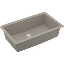 Quartz QU 32-1/4" Undermount Single Basin Quartz Composite Kitchen Sink with Basin Rack and Basket Strainer