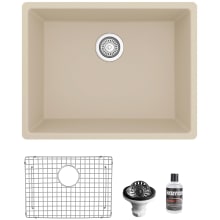 Quartz QU 24-3/8" Undermount Single Basin Quartz Composite Kitchen Sink with Basin Rack and Basket Strainer