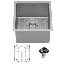 Select 16-1/2" Undermount Single Basin Stainless Steel Kitchen Sink with Basin Rack and Basket Strainer