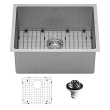 Select 21-1/4" Undermount Single Basin Stainless Steel Kitchen Sink with Basin Rack and Basket Strainer