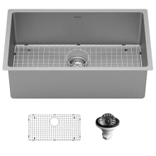 Select 30" Undermount Single Basin Stainless Steel Kitchen Sink with Basin Rack and Basket Strainer