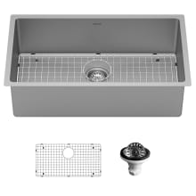 Select 32" Undermount Single Basin Stainless Steel Kitchen Sink with Basin Rack and Basket Strainer