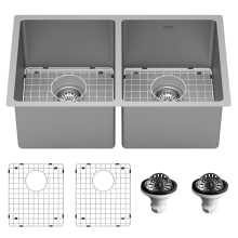 Select 30" Undermount Double Basin Stainless Steel Kitchen Sink with Basin Rack and Basket Strainer