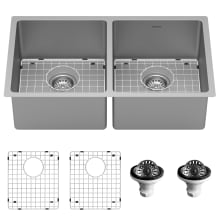 Select 32" Undermount Double Basin Stainless Steel Kitchen Sink with Basin Rack and Basket Strainer