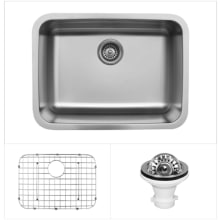 U Series 24-1/8" Undermount Single Basin Stainless Steel Kitchen Sink with Basin Rack and Basket Strainer