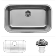 U Series 30-1/2" Undermount Single Basin Stainless Steel Kitchen Sink with Basin Rack and Basket Strainer