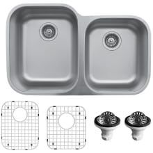 U Series 31-1/2" Undermount Double Basin Stainless Steel Kitchen Sink with Basin Rack and Basket Strainer