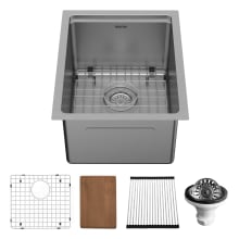 Elite Workstation 15" Undermount Single Basin Stainless Steel Kitchen Sink with Basin Rack, Basket Strainer and Cutting Board