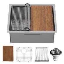 Elite Workstation 23" Undermount Single Basin Stainless Steel Kitchen Sink with Basin Rack, Basket Strainer and Cutting Board