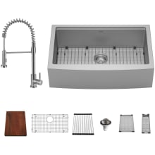 32" Undermount Single Basin Kitchen Sink with Single Hole 1.8 GPM Kitchen Faucet, Cutting Board, Basin Rack, Drying Rack, Basket Strainer and Colander