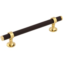 Umber 5-1/16" Center to Center Solid Brass and Leather Luxury Custom Exclusive Cabinet Bar Handle / Drawer Bar Pull