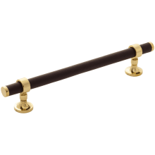 Umber 6-5/16" Center to Center Solid Brass and Leather Luxury Custom Exclusive Cabinet Bar Handle / Drawer Bar Pull