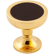 Umber 1-1/4" Disc Luxury Solid Brass and Leather Round Custom Exclusive Cabinet / Drawer Knob