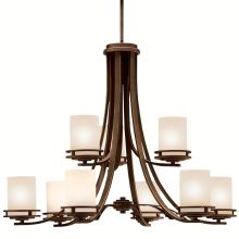 Hendrik 9 Light 34" Wide 2-Tier Chandelier with Satin Etched Glass Shades