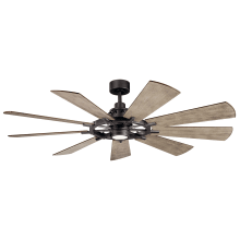 Gentry 65" 9 Blade Indoor / Outdoor DC Motor Ceiling Fan with Blades, LED Light Kit and Wall Control