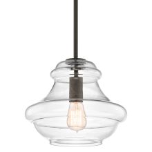Everly Single Light 12" Wide Pendant with Clear Schoolhouse Style Shade