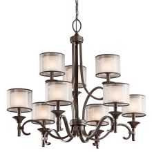 Lacey 9 Light 34" Wide 2-Tier Chandelier with Organza Shades and Diffusers