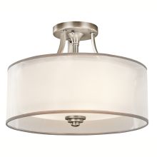 Lacey 3 Light 15" Wide Semi-Flush Ceiling Fixture with Organza Shade and Diffuser