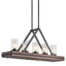 Colerne 5 Light 47" Wide Linear Chandelier with Seedy Glass Cylindrical Shades and Hidden Down lights