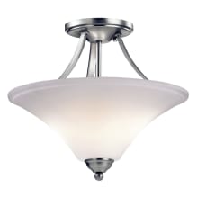 Keiran 2 Light 15" Wide LED Semi-Flush Bowl Ceiling Fixture with a Satin Etched White Shade