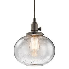 Avery Single Light 10" Wide Mini Pendant with Paddle Switch and Clear Seedy Glass Shade