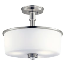 Joelson 3 Light 14" Wide LED Semi-Flush Drum Ceiling Fixture with a Satin Etched Painted Shade