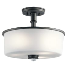 Joelson 3 Light 14" Wide LED Semi-Flush Drum Ceiling Fixture with a Satin Etched Painted Shade