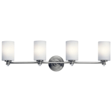 Joelson 4 Light 34" Wide LED Bathroom Vanity Light with Satin Etched Cased Opal Shades