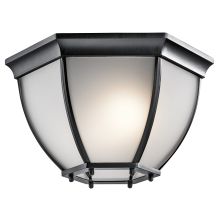 Signature 2 Light Outdoor Flush Mount Ceiling Fixture with Satin Etched Glass Panels