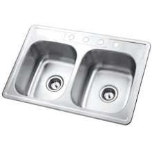 33" Drop In 22 Gauge Double Basin Stainless Steel Kitchen Sink