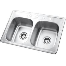 33" Drop In 21 Gauge Double Basin Stainless Steel Kitchen Sink