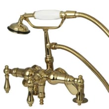 Vintage Deck Mounted Clawfoot Tub Filler with Personal Hand Shower and Metal Lever Handles