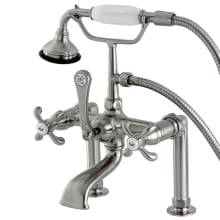 French Country Deck Mounted Clawfoot Tub Filler Trim with Cross Handles and Integrated Diverter - Handshower Included