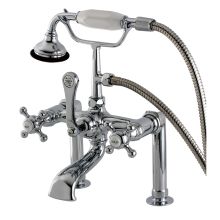 English Country Deck Mounted Clawfoot Tub Filler Trim with Cross Handles and Integrated Diverter - Handshower Included