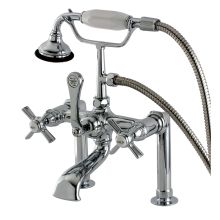 Millennium Deck Mounted Clawfoot Tub Filler Trim with Cross Handles and Integrated Diverter - Handshower Included