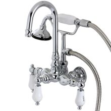 Aqua Vintage Wall Mounted Clawfoot Tub Filler with Porcelain Lever Handles - Includes Personal Hand Shower