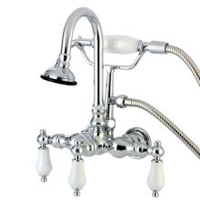 Aqua Vintage Wall Mounted Clawfoot Tub Filler with Porcelain Lever Handle - Includes Personal Hand Shower