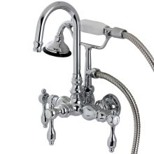 Tudor Wall Mounted Clawfoot Tub Filler Trim with Lever Handles and Integrated Diverter - Handshower Included