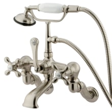 Vintage Wall Mounted Clawfoot Tub Filler with Personal Hand Shower and Metal Cross Handles