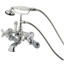 Vintage Wall Mounted Clawfoot Tub Filler with Personal Hand Shower and Porcelain Cross Handles