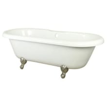 Vintage 67" Acrylic Clawfoot Bathtub with Constantine Lion Feet, Center Rear Drain, Overflow, and 7" Center Faucet Holes