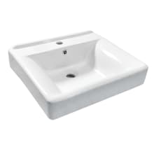 Concord 20" Rectangular Ceramic Wall Mounted Bathroom Sink with Overflow and Single Faucet Hole