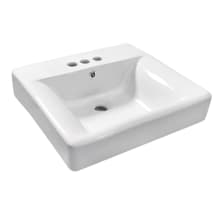 NuvoFusion 20-3/8" Square Ceramic Wall Mounted Bathroom Sink with Overflow and 3 Faucet Holes at 4" Centers