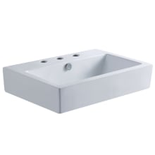 Clearwater 23-5/8" Rectangular Ceramic Vessel Bathroom Sink with 3 Faucet Holes at 8" Centers