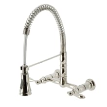 Heritage 1.8 GPM Wall Mounted Bridge Pull Down Double Handle Kitchen Faucet - Includes Escutcheon